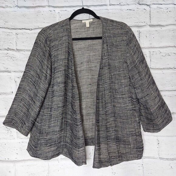 Eileen Fisher Womens Small Organic Linen Gray Lightweight Cardigan Lagenlook - Picture 1 of 11